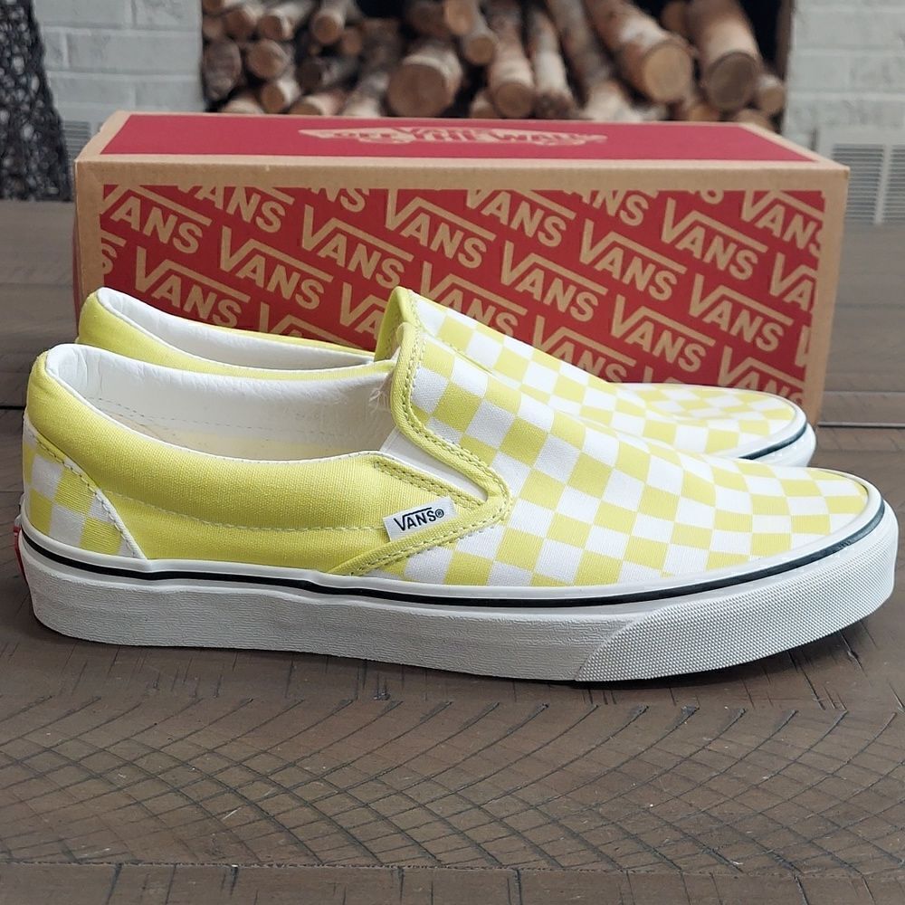 Vans Classic Slip-on Color Theory Highlighter Yellow Checker Sneakers NIB